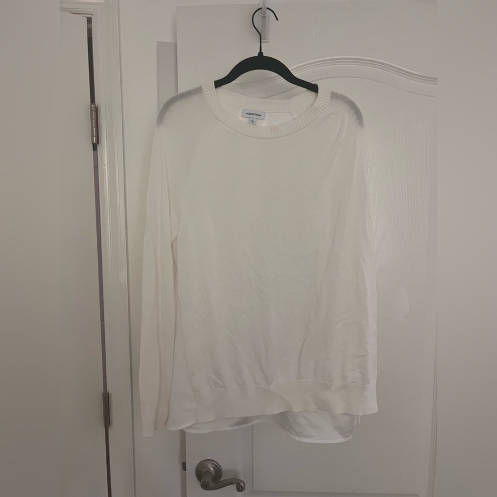 Nordstrom White Long Sleeve Sweater SZ S